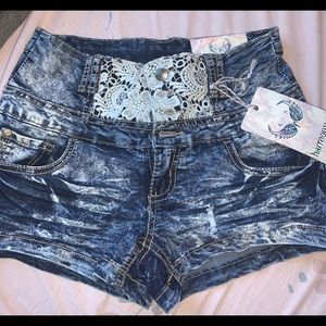 NWT High waisted crocheted denim shorts